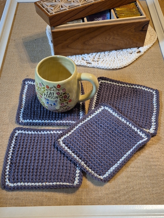 Handmade Other - Set Of Four Handmade Mug Rug | Crochet Coaster 100% Cotton • Approx 5"x6"